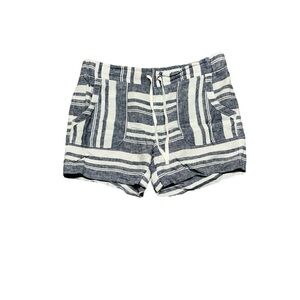 Athleta Linen Shorts Cabo Size 14 Navy & White Pockets Elastic Waist Pull On‎